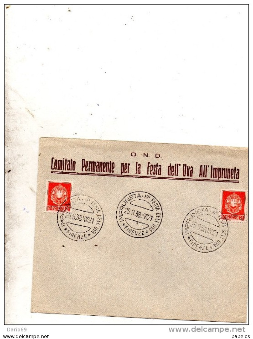 1938 LETTERA CON ANNULLO IMPRUNETA FIRENZE - XI FESTA DELL'UVA - Storia Postale