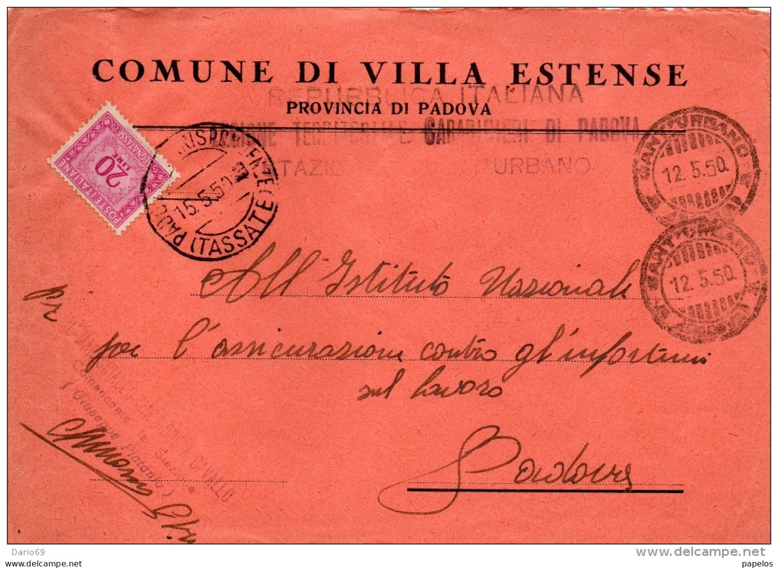 1950  LETTERA CON ANNULLO  PADOVA - Portomarken