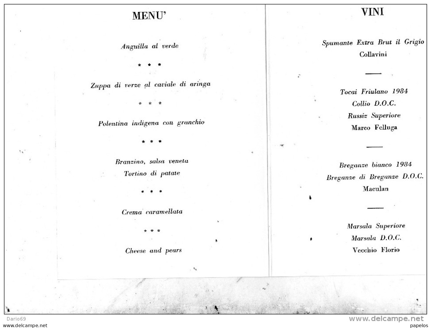 TRATTORIA DEI FIORI TRIESTE - Menus