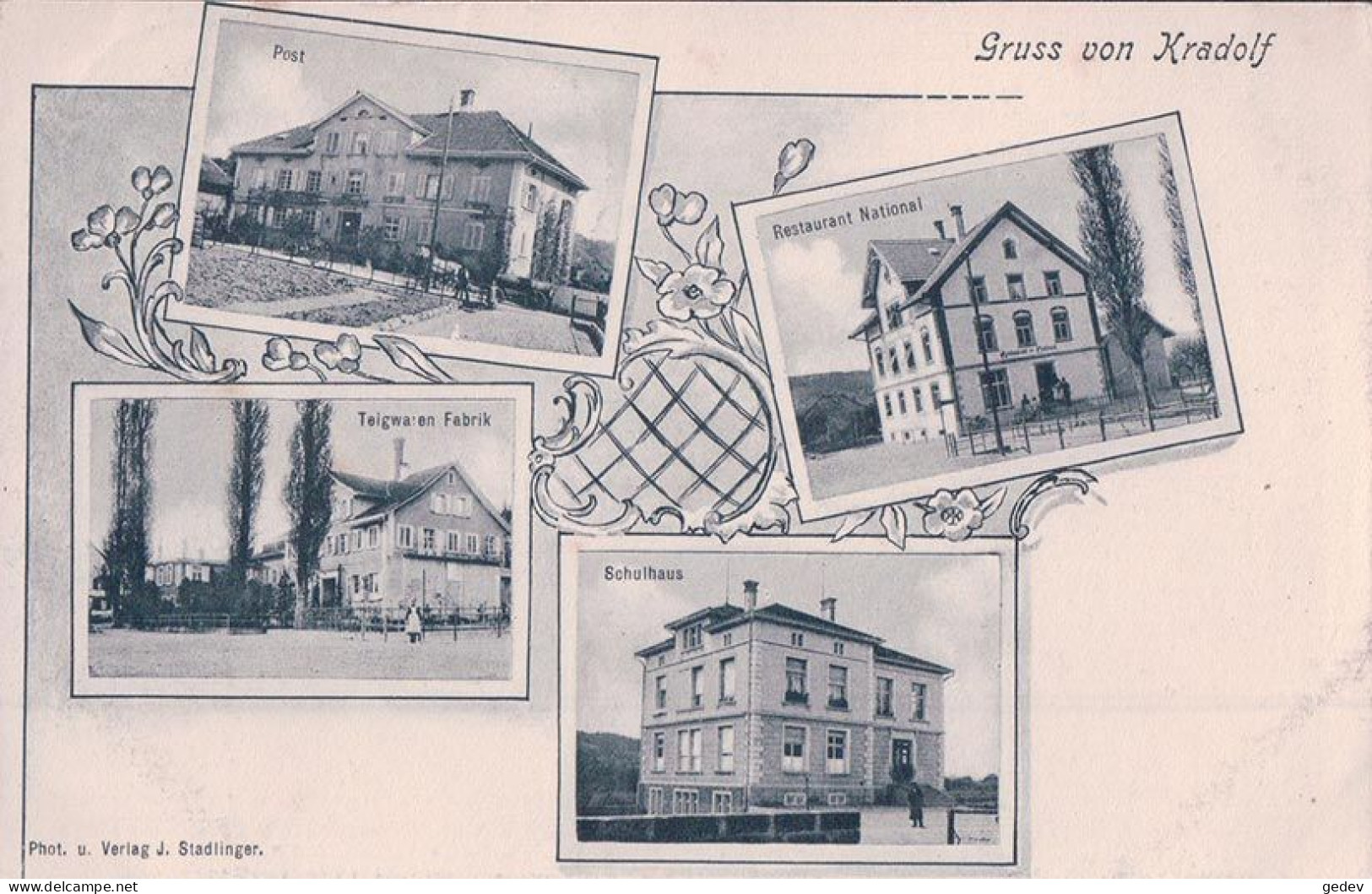 Kradolf Schönenberg TG, Post, Restaurant National, Schulhaus, Teigwaren Fabrik (10.1.1908) - Sonstige & Ohne Zuordnung