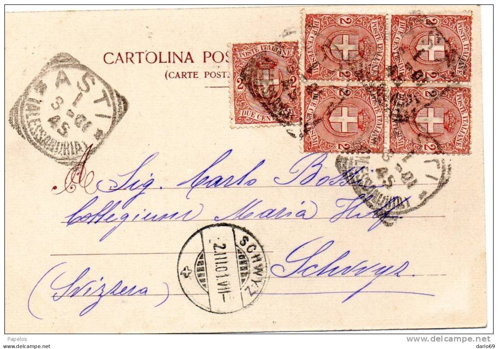 1901 CARTOLINA CON ANNULLO ASTI - Storia Postale