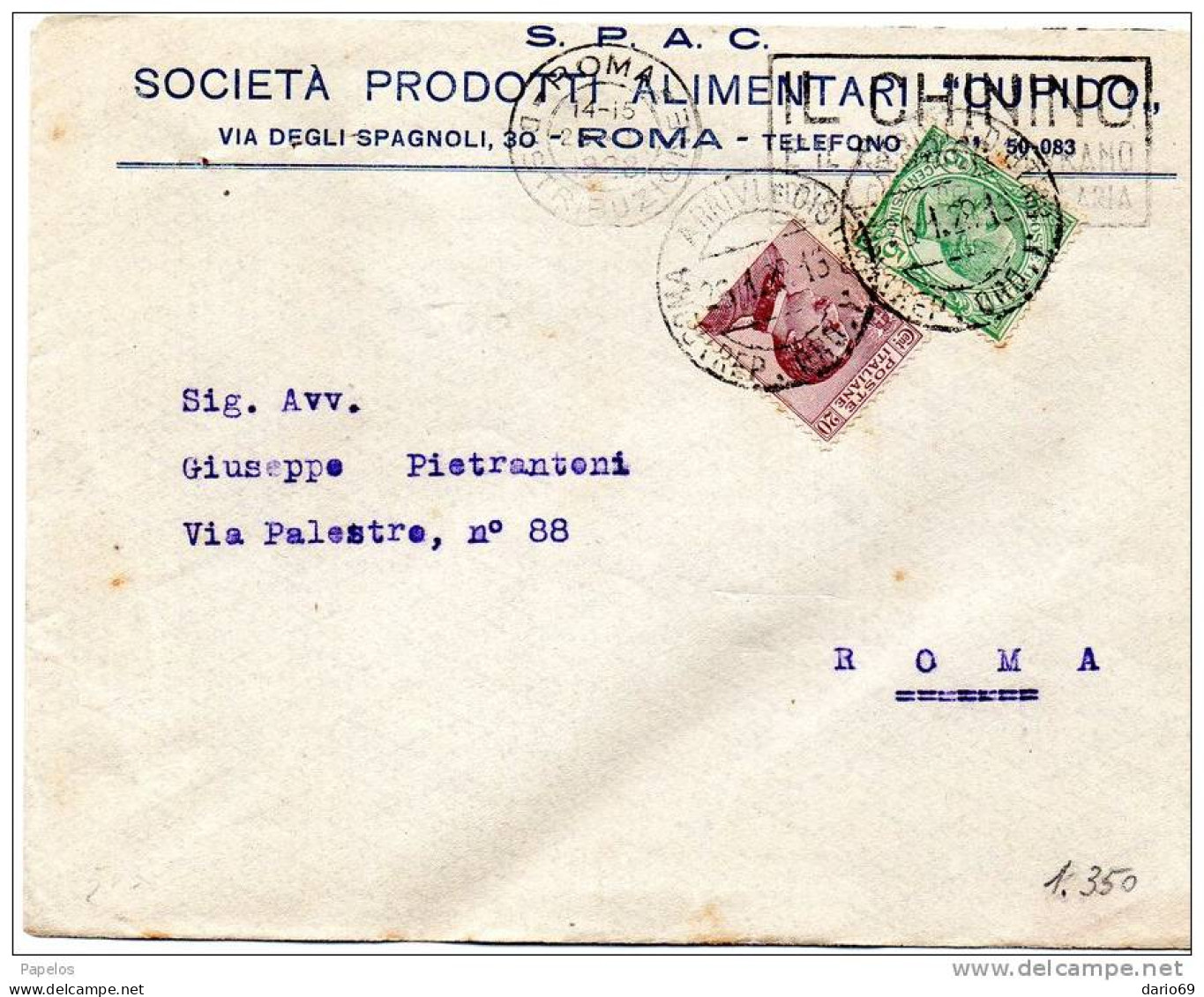 1928  LETTERA  CON ANNULLO ROMA - Storia Postale