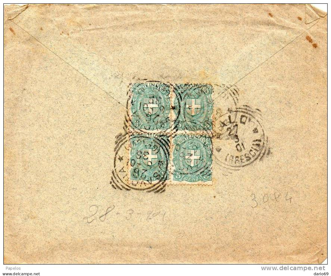 1901  LETTERA CON ANNULLO SAVONA  - QUARTINA - Storia Postale