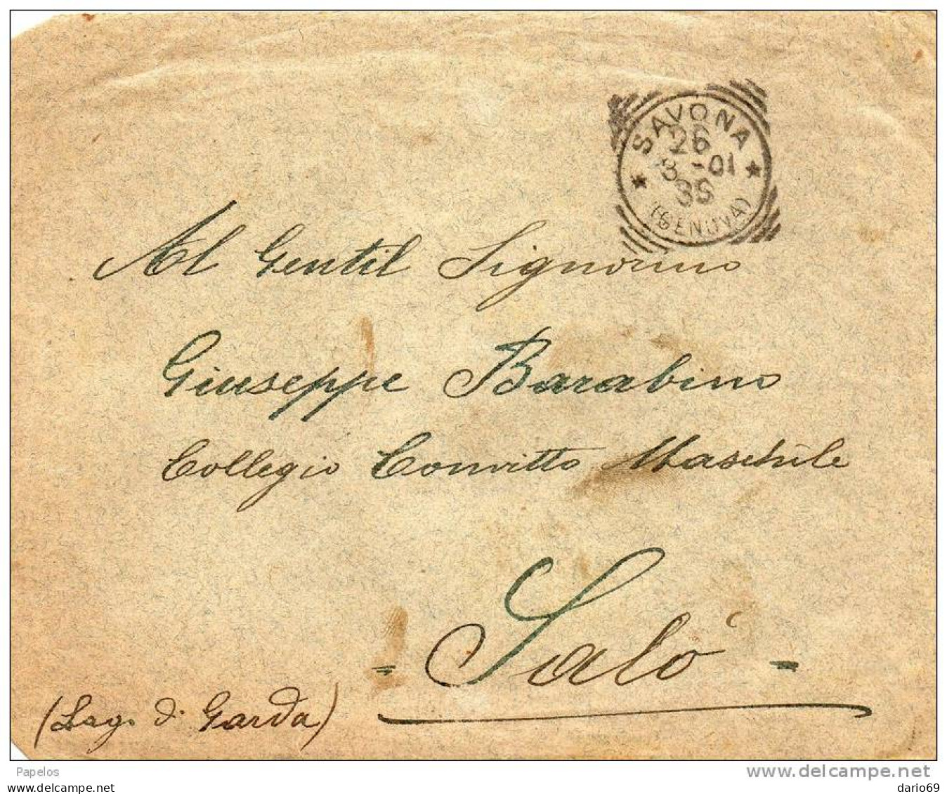 1901  LETTERA CON ANNULLO SAVONA  - QUARTINA - Storia Postale