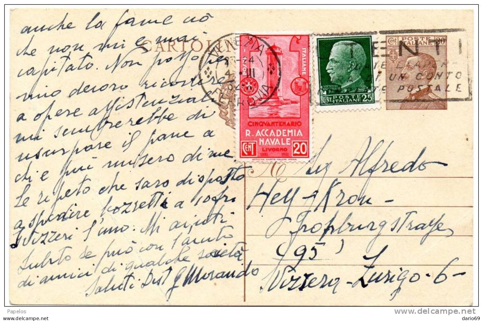 1932  CARTOLINA CON ANNULLO VENEZIA - Storia Postale