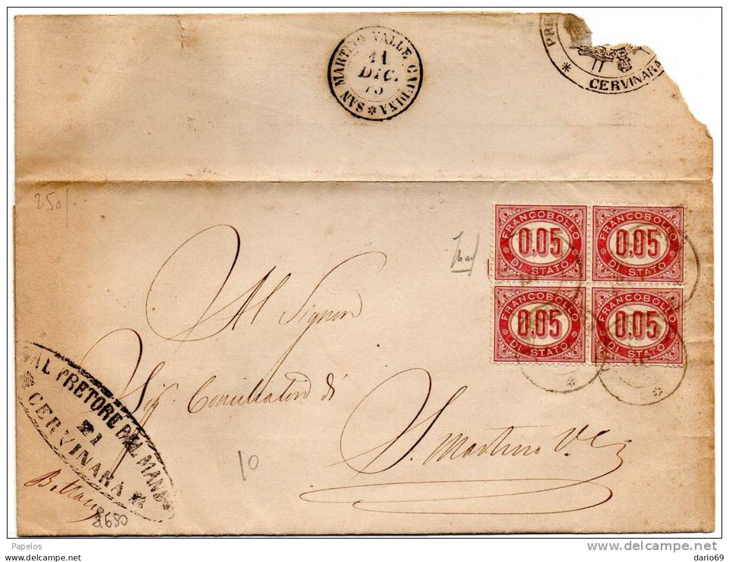 1875 LETTERA CON  ANNULLO CERVINARA + SAN MARTINO VALLE GAUDINA - Oficiales