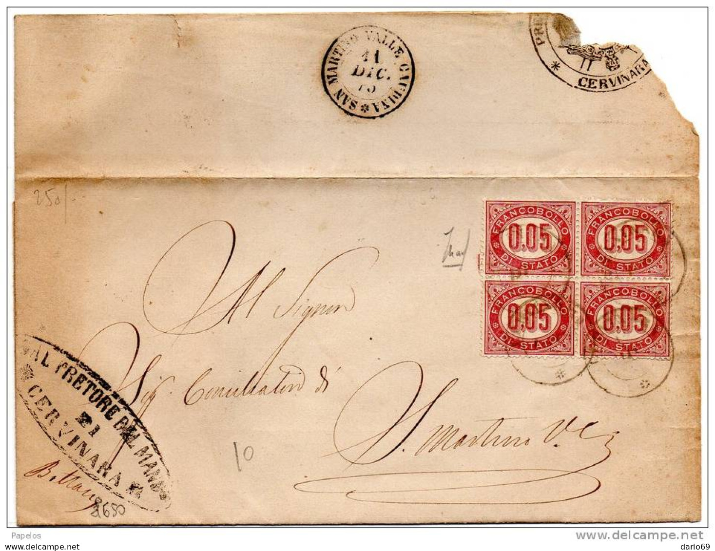 1875 LETTERA CON  ANNULLO CERVINARA + SAN MARTINO VALLE GAUDINA - Dienstzegels