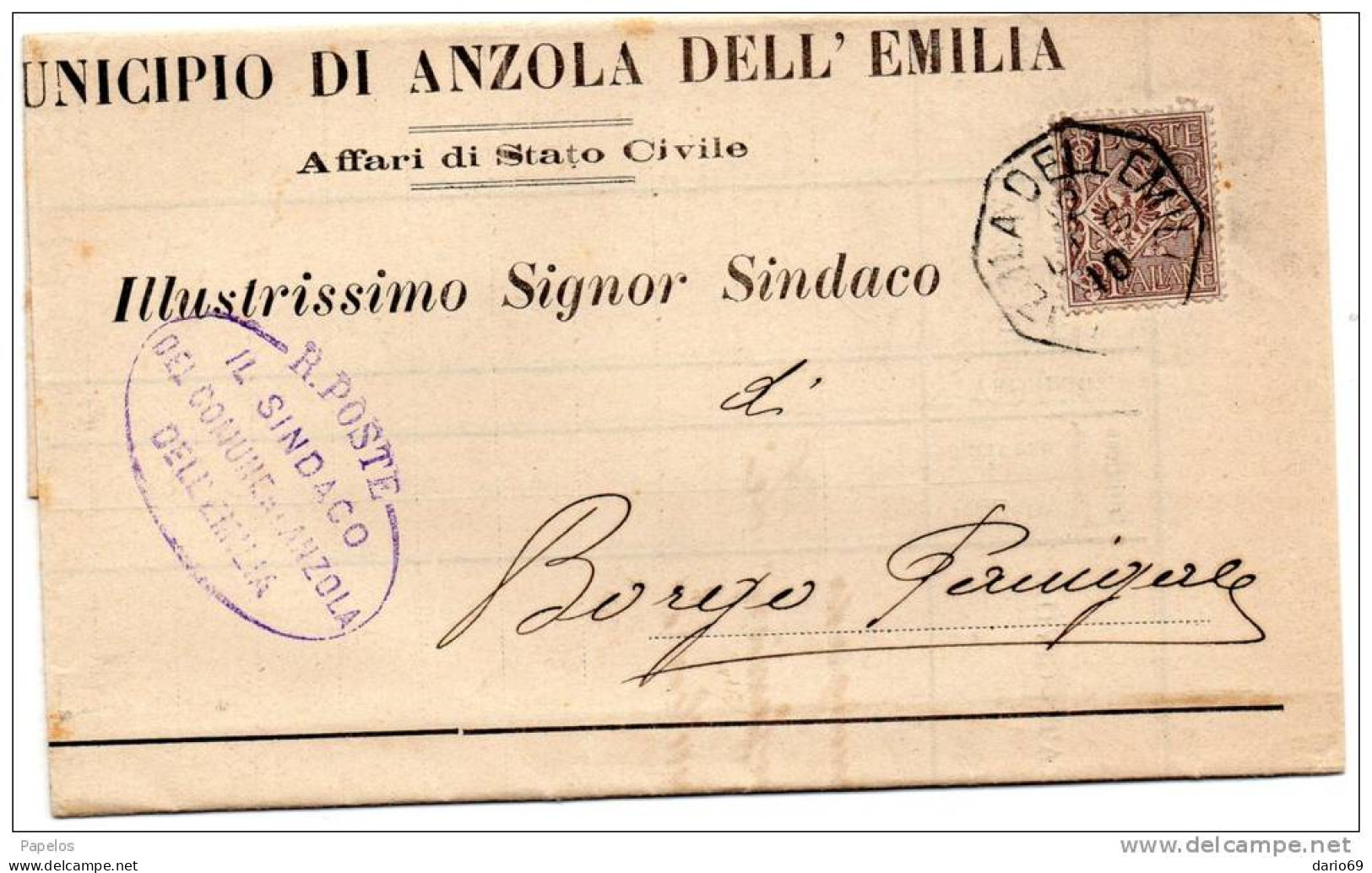 1910  LETTERA  CON ANNULLO ANZOLA DELL'EMILIA - Storia Postale