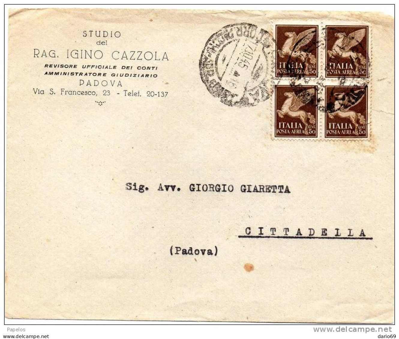 1945  LETTERA    CON ANNULLO PADOVA - Airmail