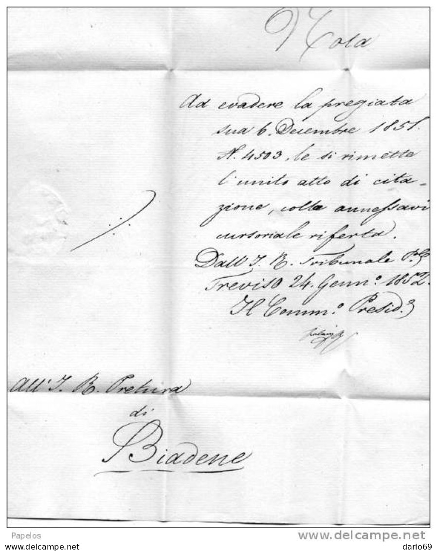 1852 LETTERA  CON ANNULLO TREVISO - Lombardo-Venetien