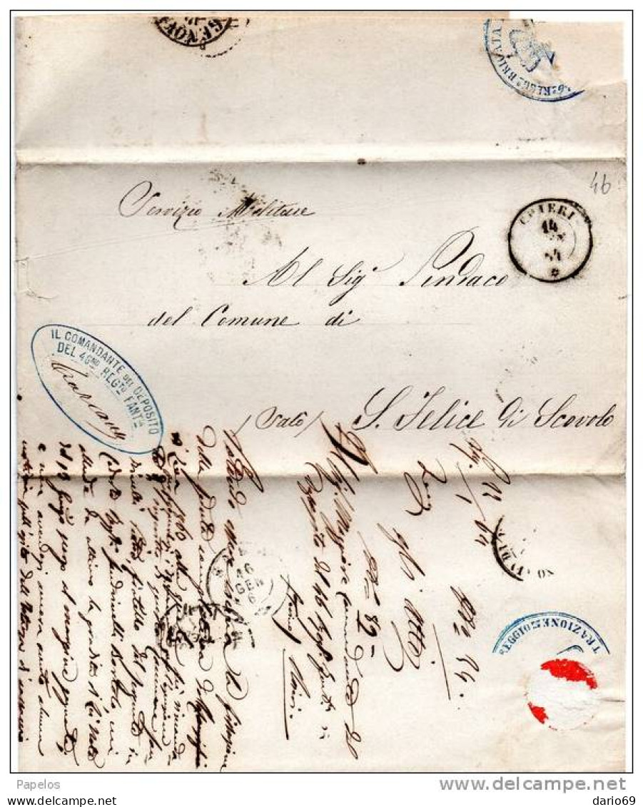 1864  LETTERA CON ANNULLO CHIERI   +  - 46° REGGIMENTO FANTERIA BRIGATA  REGGIO - Storia Postale