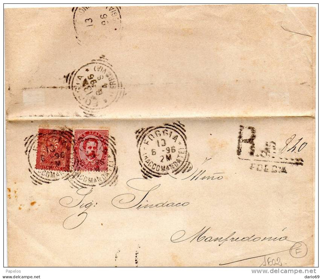 1896  LETTERA RACCOMANDATA   CON ANNULLO FOGGIA - Poststempel
