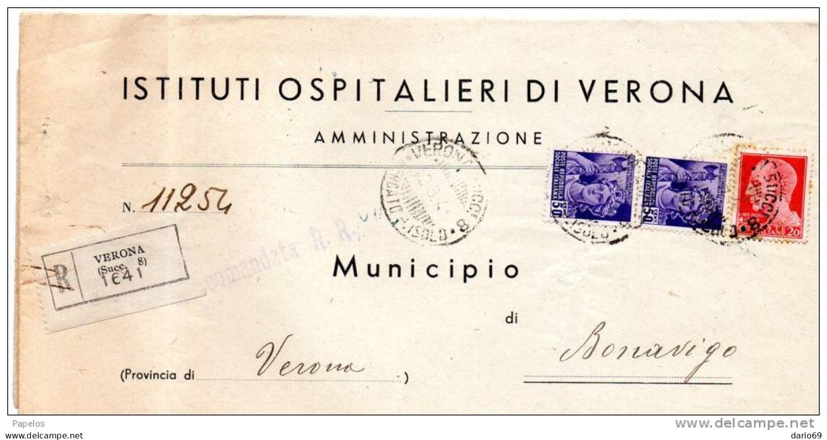 1944 LETTERA RACCOMANDATA   CON ANNULLO VERONA - Marcofilie