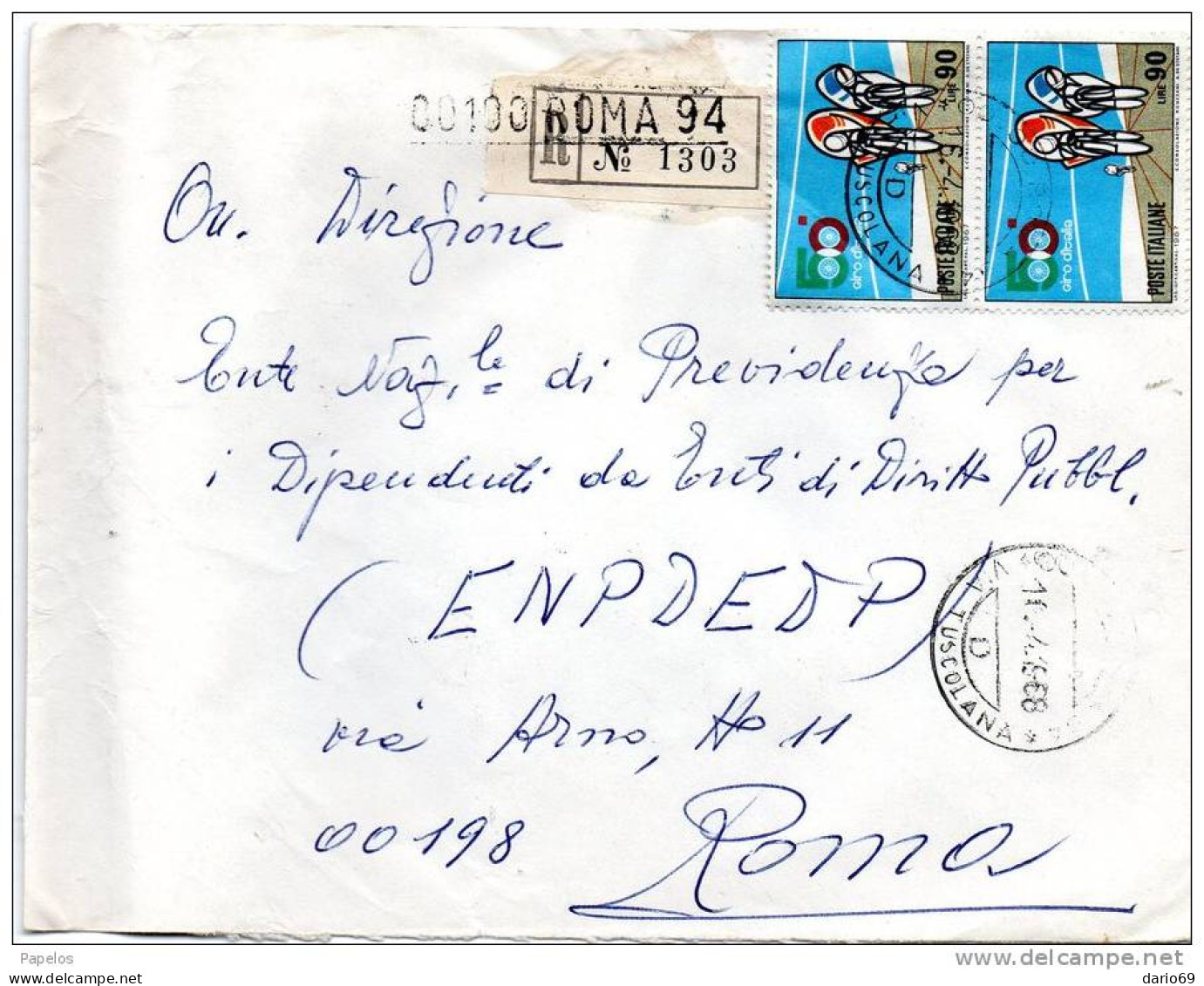 1968 LETTERA RACCOMANDATA CON ANNULLO ROMA  94 VIA TUSCOLANA - 1961-70: Marcofilie