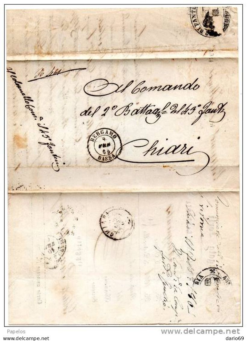 1865  LETTERA  CON ANNULLO BERGAMO BASSA   +  CHIARI   BRESCIA  + 42° REGGIMENTO FANTERIA BRIGATA  FORLI' - Marcofilía