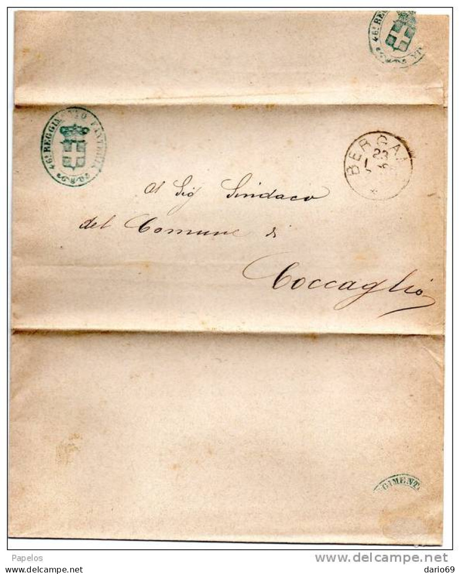 1885 LETTERA CON ANNULLO BERGAMO     +  46° REGGIMENTO FANTERIA  BRIGATA REGGIO - Poststempel