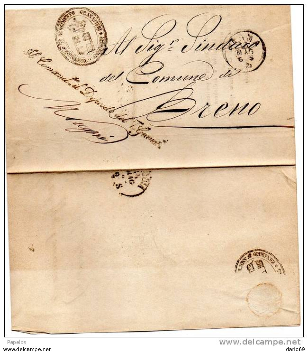 1863  LETTERA  CON ANNULLO PARMA  +  7° REGGIMENTO GRANATIERI BRIGATA TOSCANA - Storia Postale
