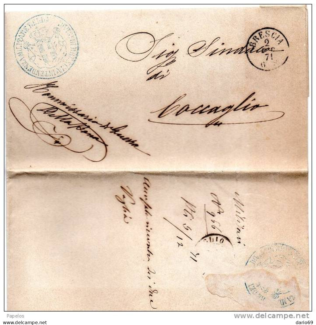 1871  LETTERA CON ANNULLO  BRESCIA - Marcophilie