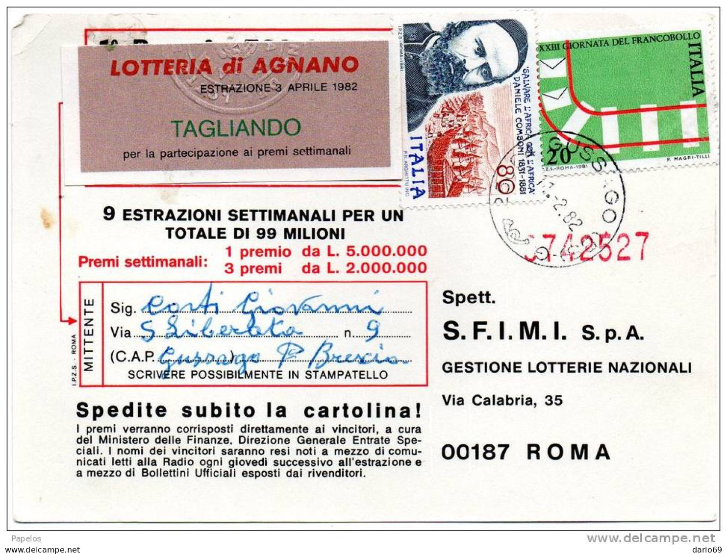 1982 CARTOLINA CON ANNULLO GUSSAGO BRESCIA - 1981-90: Marcofilie