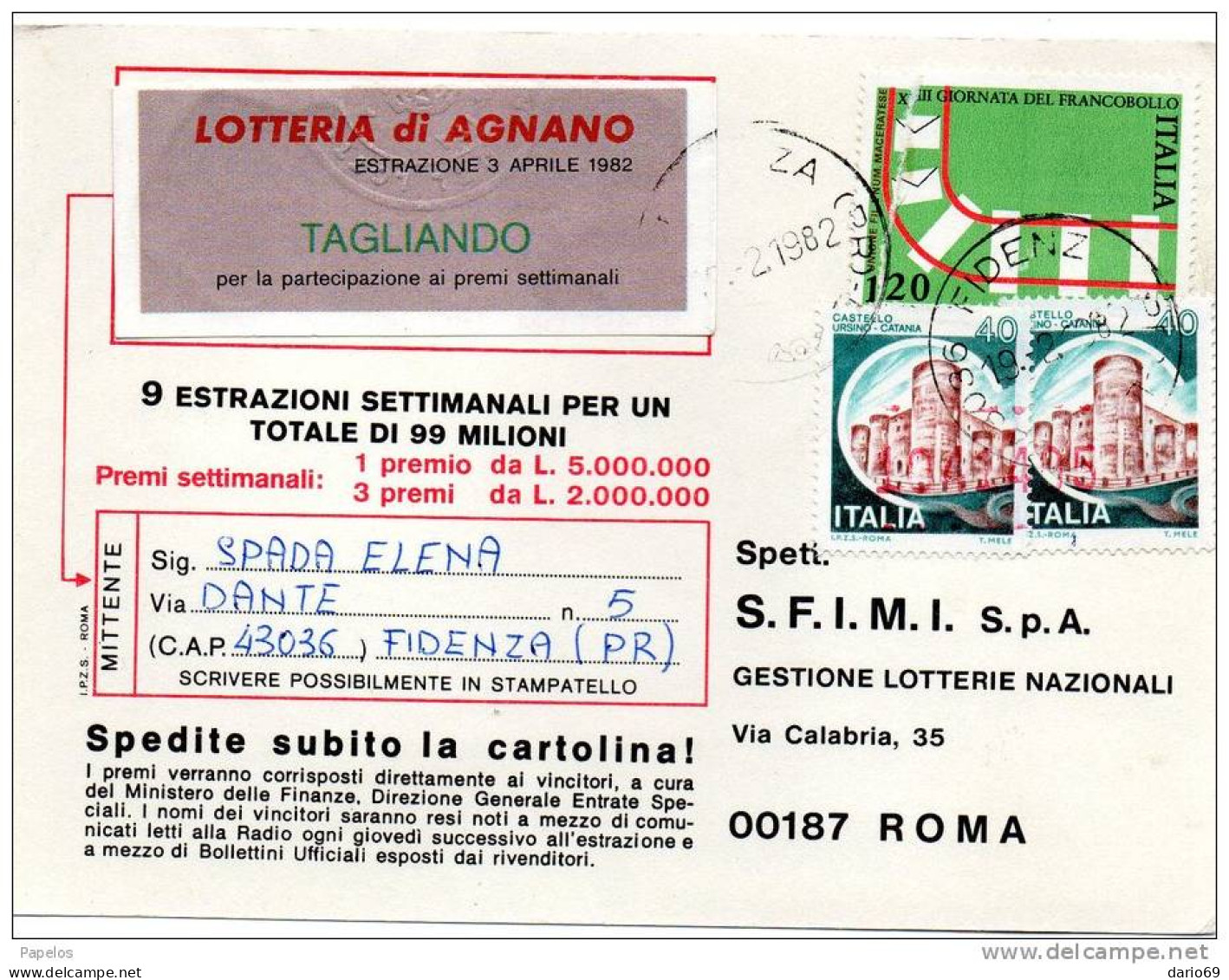 1982 CARTOLINA CON ANNULLO FIDENZA PR - 1981-90: Marcophilie