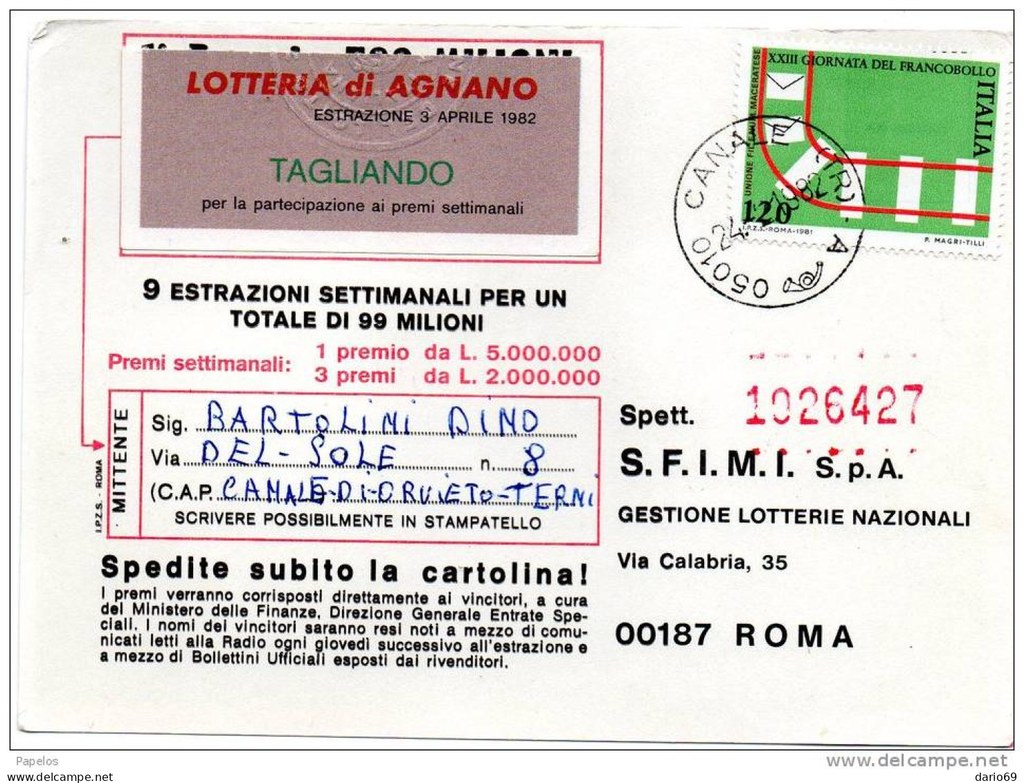 1982 CARTOLINA CON ANNULLO CANALE TERNI - 1981-90: Marcophilie