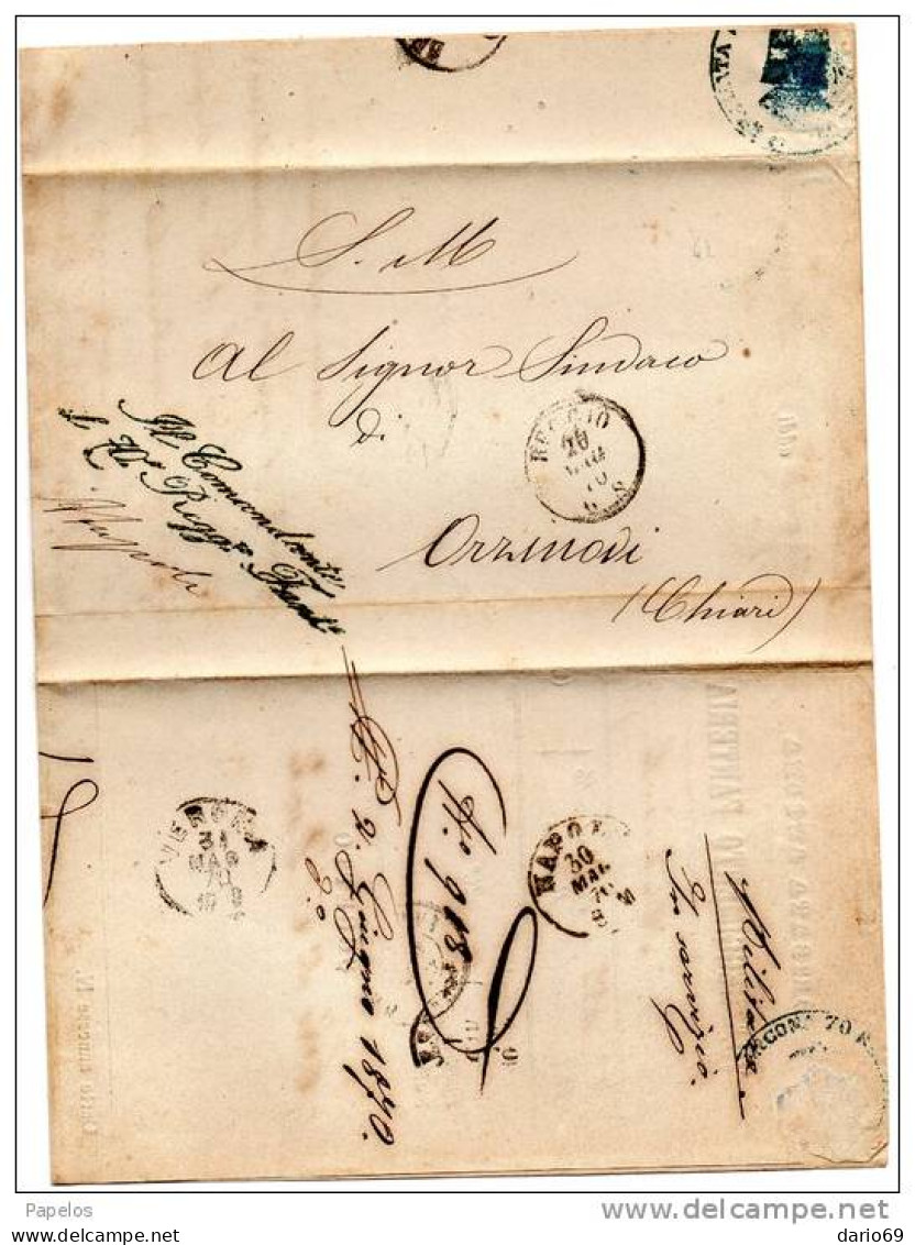 1870 LETTERA CON ANNULLO REGGIO + 70° REGGIMENTO FANTERIA BRIGATA ANCONA - Storia Postale