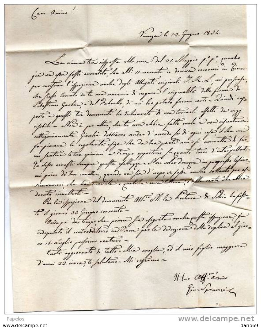 1834 LETTERA CON ANNULLO VICENZA + BRESCIA - ...-1850 Préphilatélie