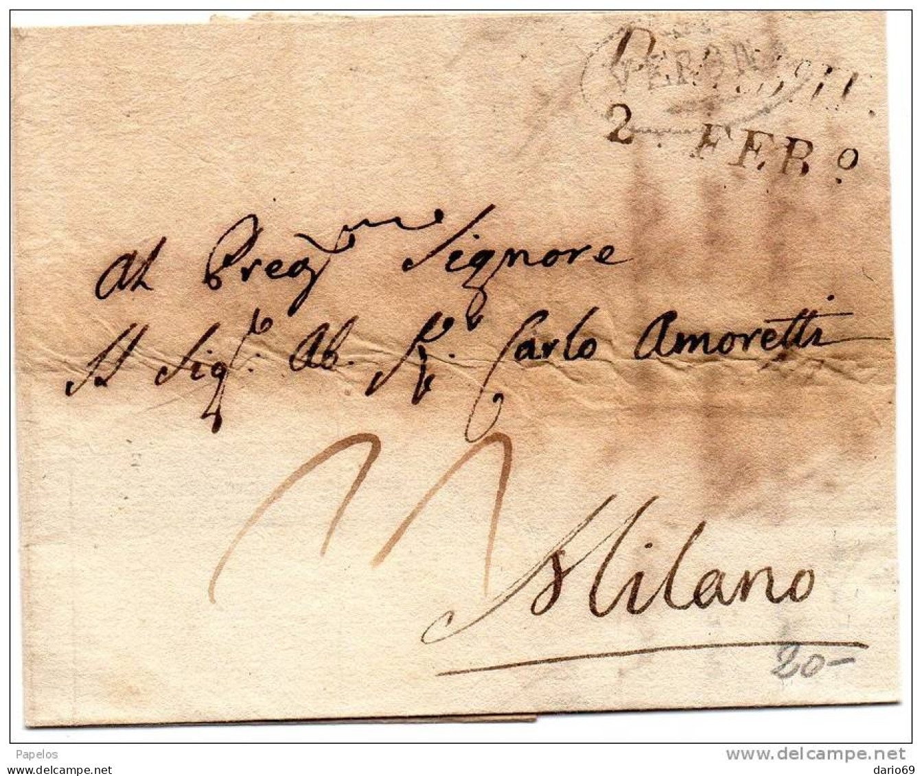 1809 LETTERA CON ANNULLO VERONA - ...-1850 Préphilatélie