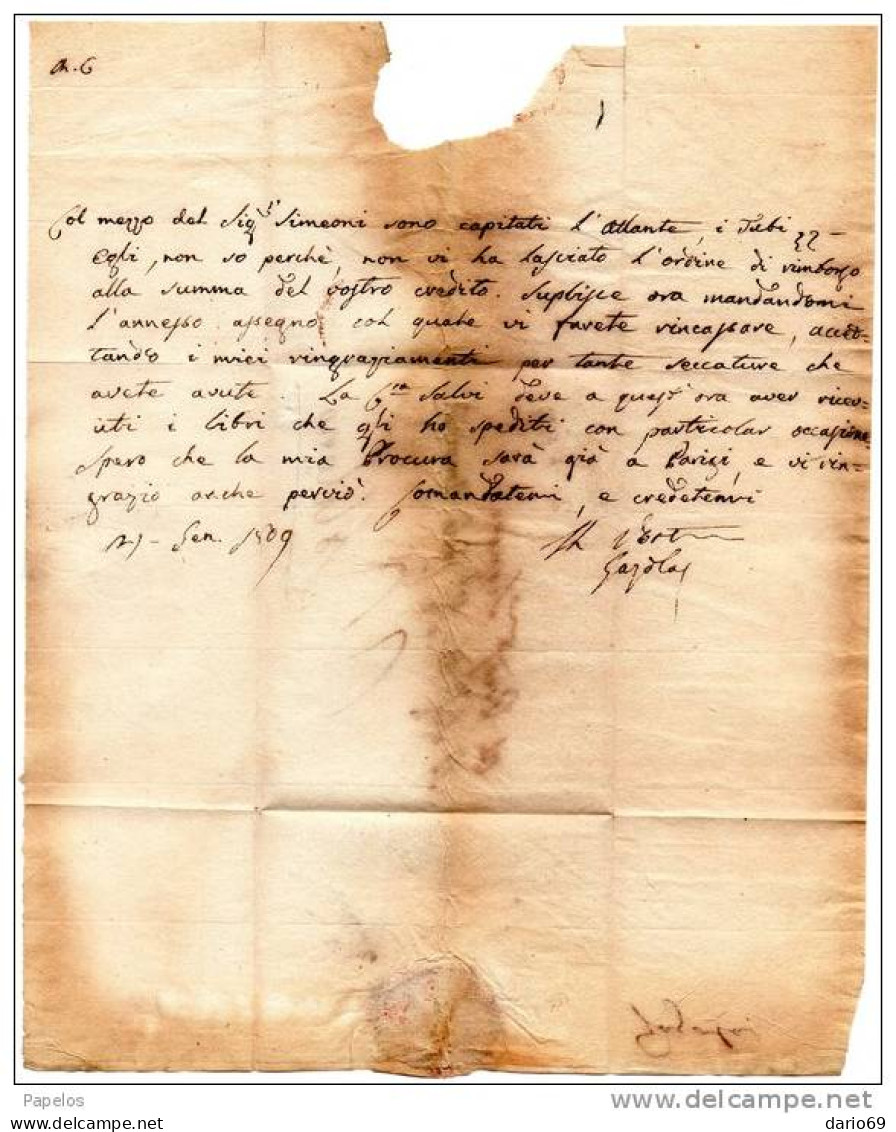 1809 LETTERA CON ANNULLO VERONA - ...-1850 Préphilatélie