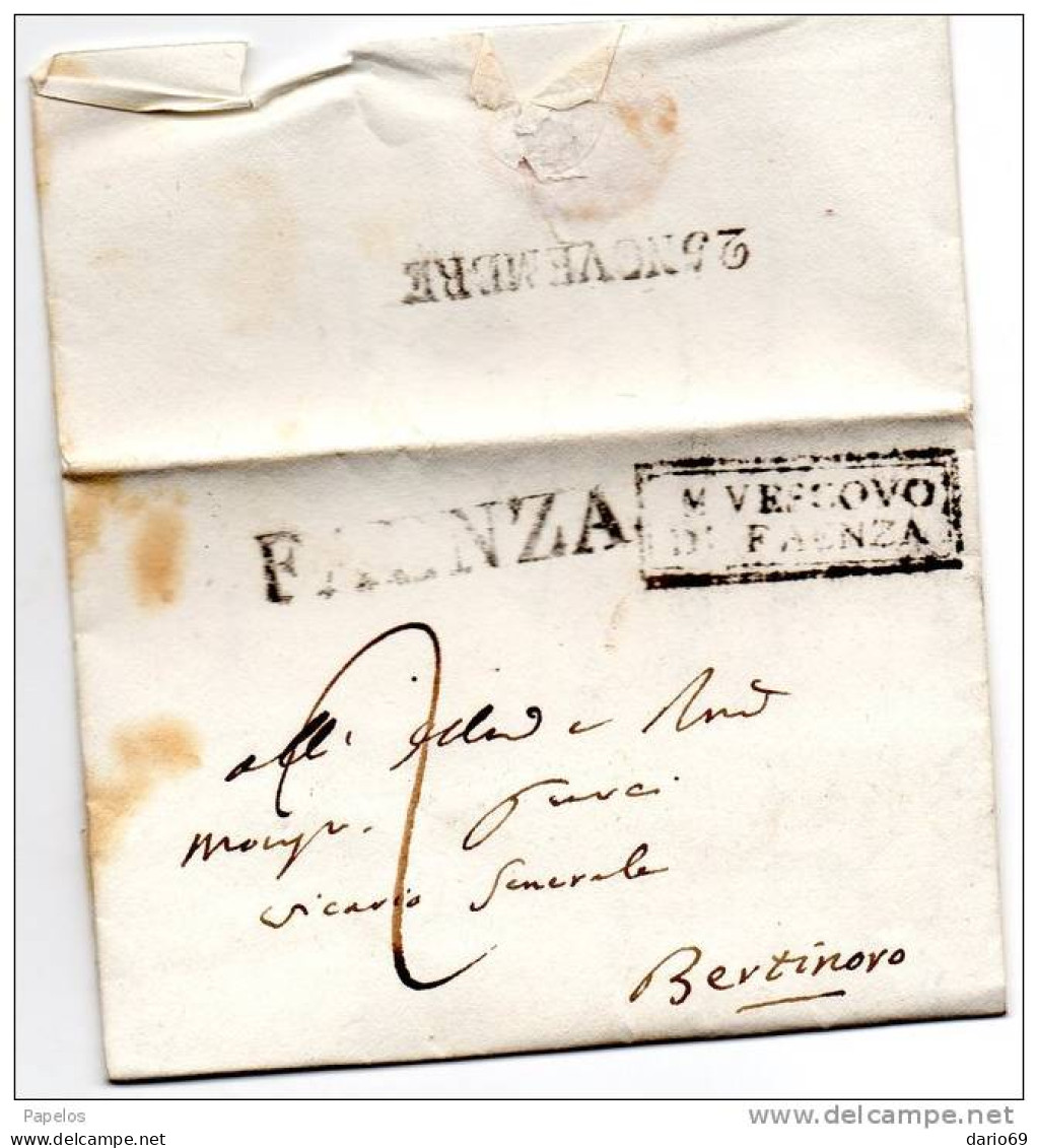 1853 LETTERA CON ANNULLO FAENZA + VESCOVO DI FAENZA - ...-1850 Préphilatélie