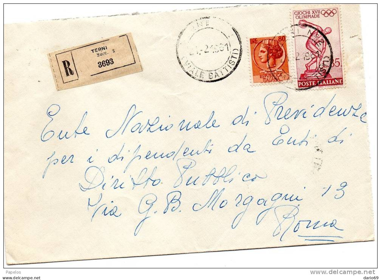 1961  LETTERA RACCOMANDATA  CON ANNULLO TERNI  SUCC 2 - 1961-70: Marcofilie