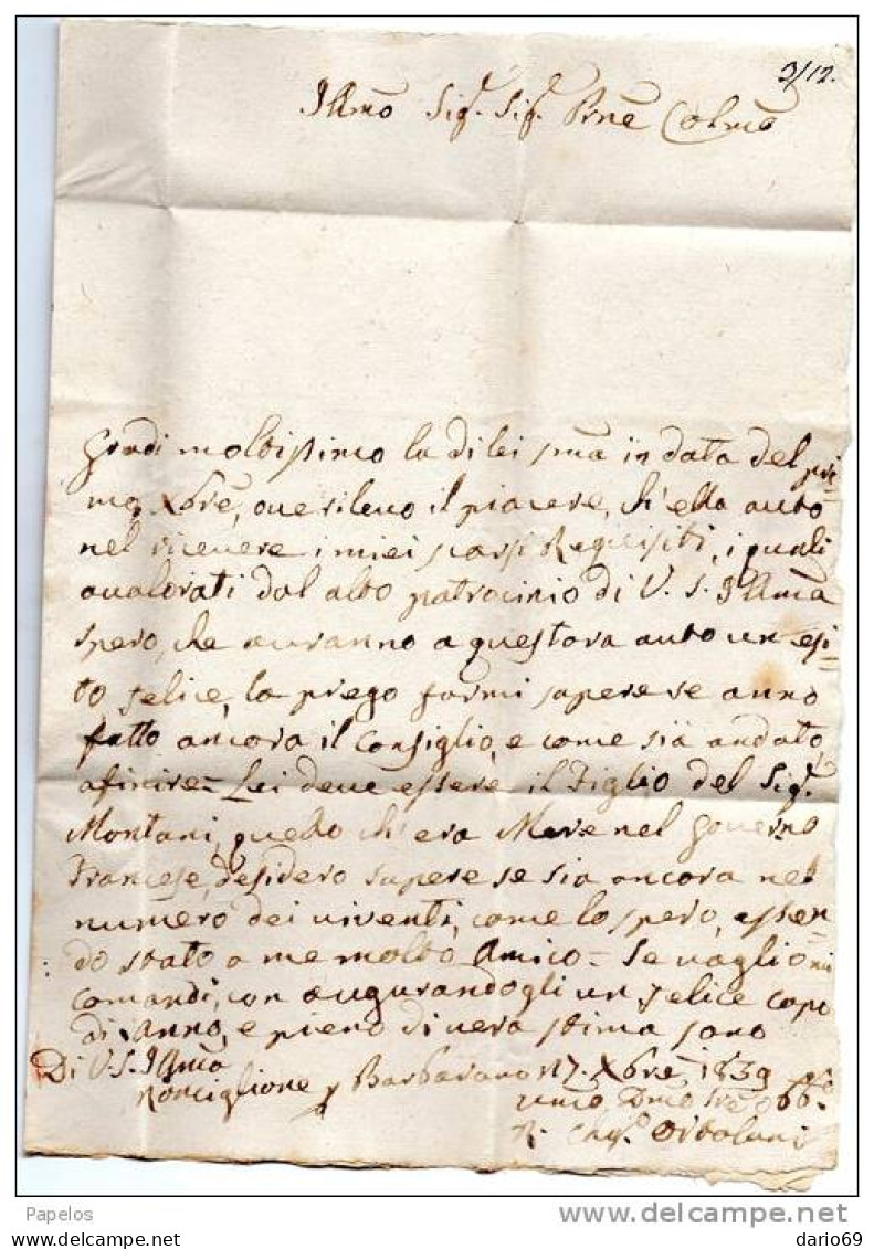 1839  LETTERA CON ANNULLO  RONGIGLIONE VITERBO - ...-1850 Préphilatélie