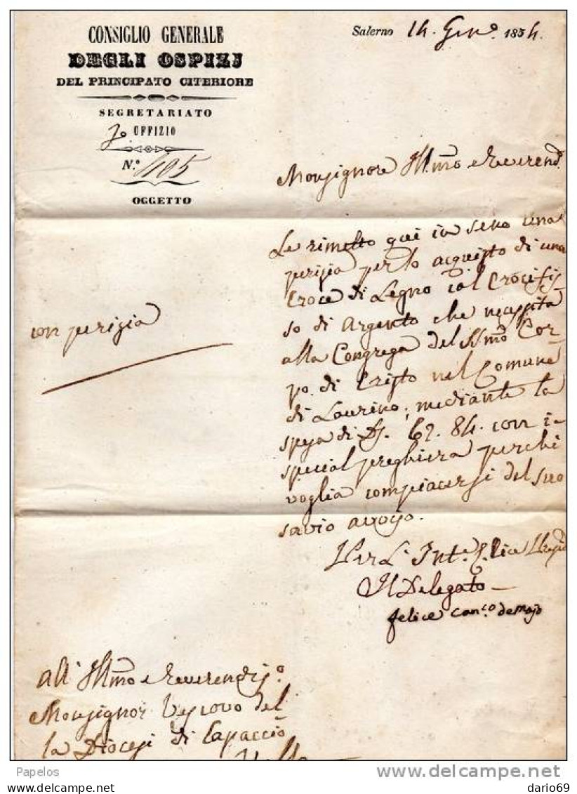 1854  LETTERA  CON ANNULLO SALERNO X VALLO - ...-1850 Préphilatélie