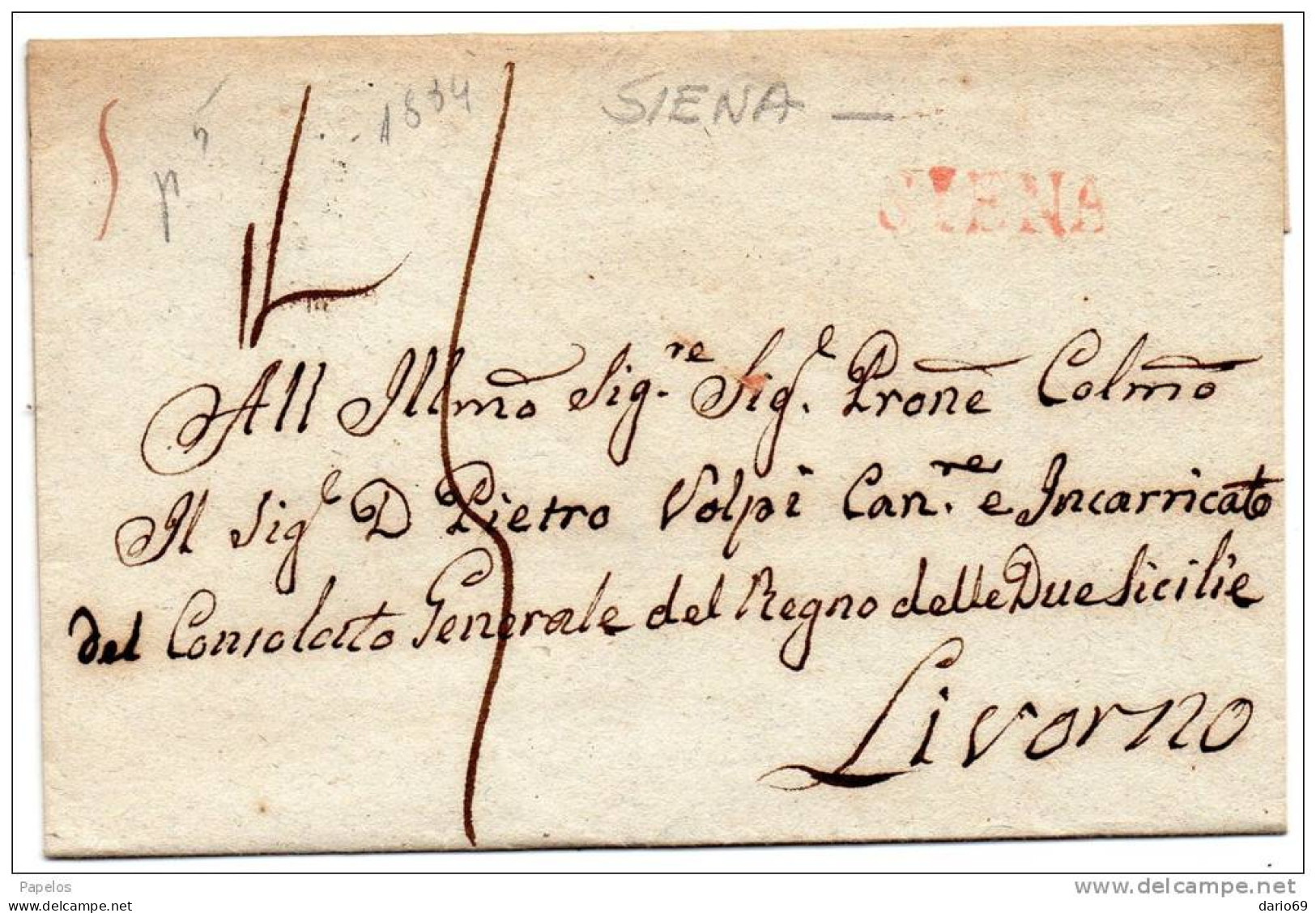 LETTERA CON ANNULLO SIENA IN ROSSO - 1. ...-1850 Prephilately