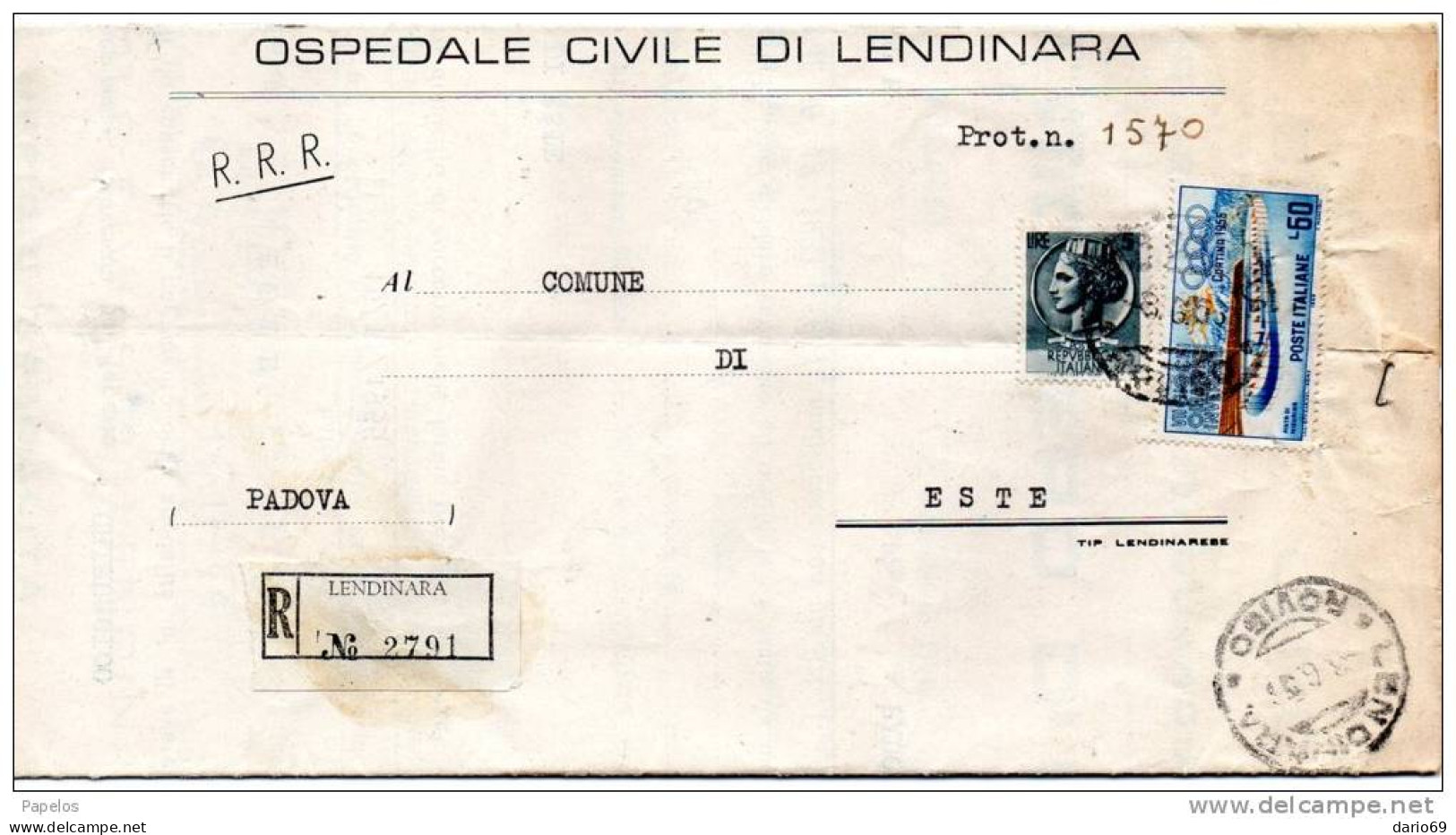 1965  LETTERA RACCOMANDATA  CON ANNULLO LENDINARA ROVIGO - 1961-70: Poststempel