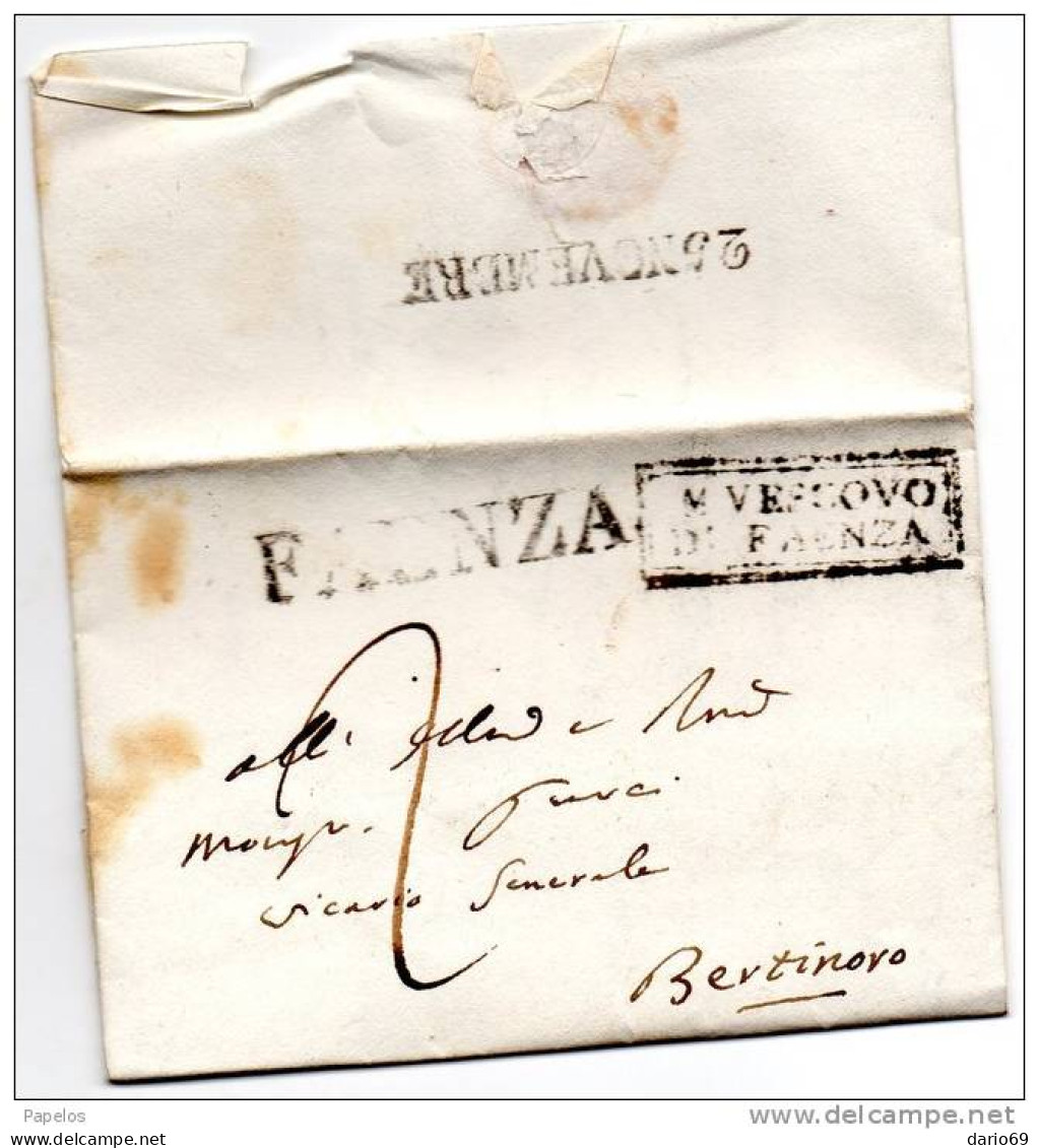 1853 LETTERA CON ANNULLO FAENZA + VESCOVO DI FAENZA - 1. ...-1850 Prephilately