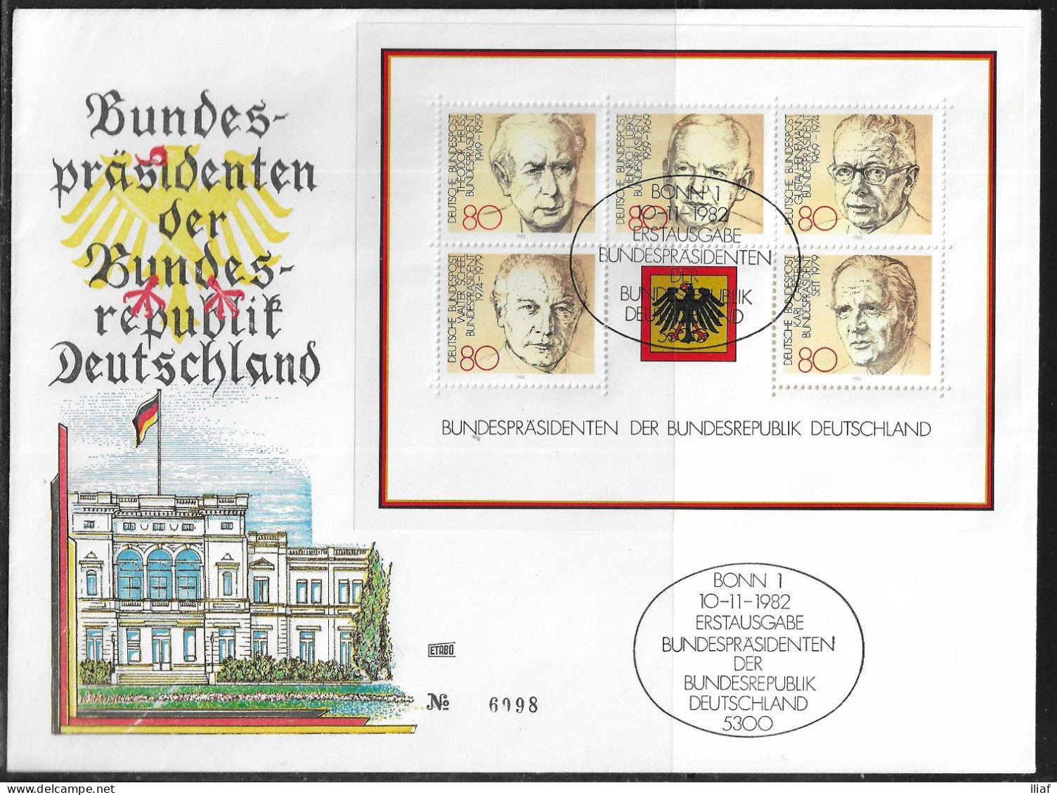 Germany. FDC Mi. BL18.  Presidents Of The Federal Republic. Souvenir Sheet.  FDC Cancellation On Cachet Envelope 6098 - 1981-1990