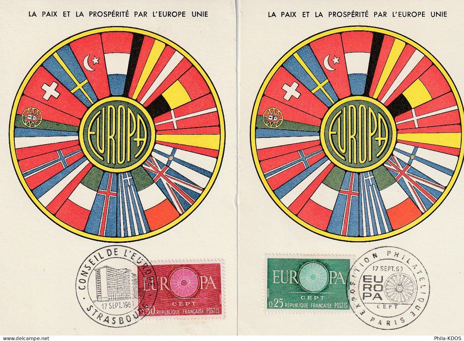 " EUROPA 1960 " Sur Carte Maximum De 1960 N° YT 1266 1267 Parfait état. CM à Saisir !!! - 1963