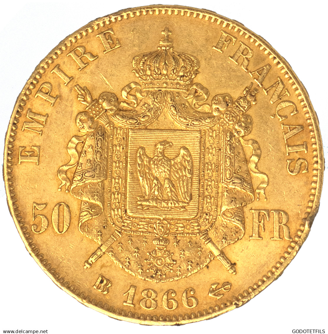 Second-Empire-50 Francs Napoléon III Tête Laurée 1866 Strasbourg - 50 Francs (gold)