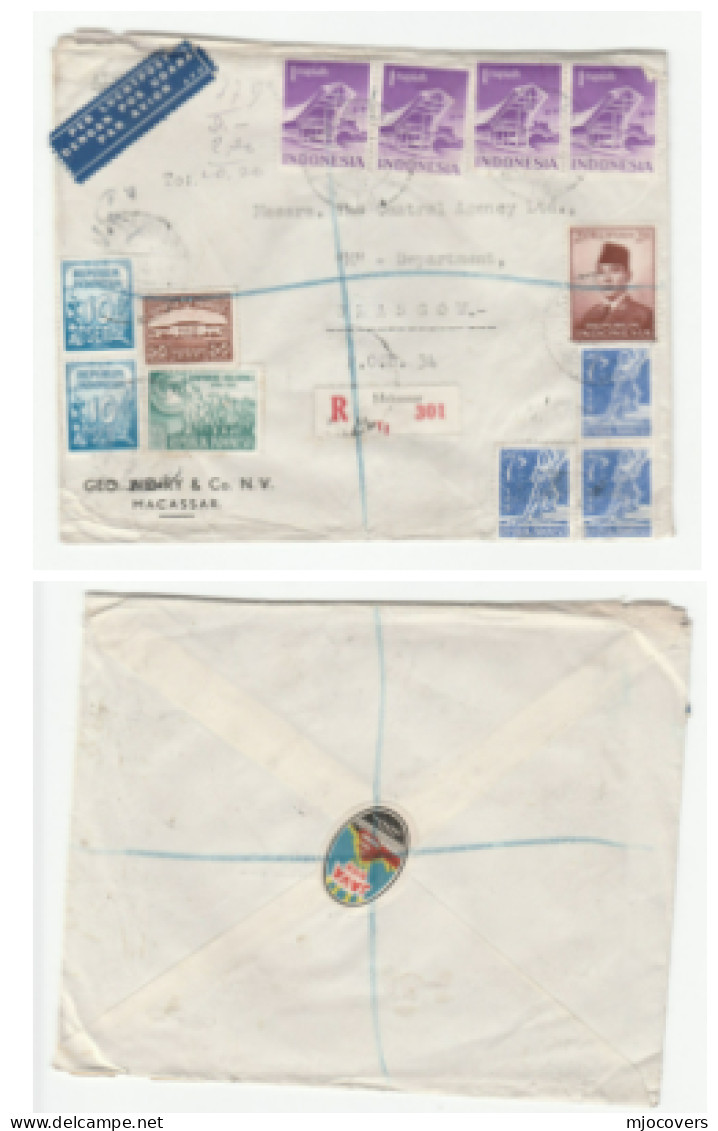 1955 JAVA BEER Label On REGISTERED Makassar INDONESIA Stamps COVER Air Mail To GB Alcohol - Birre