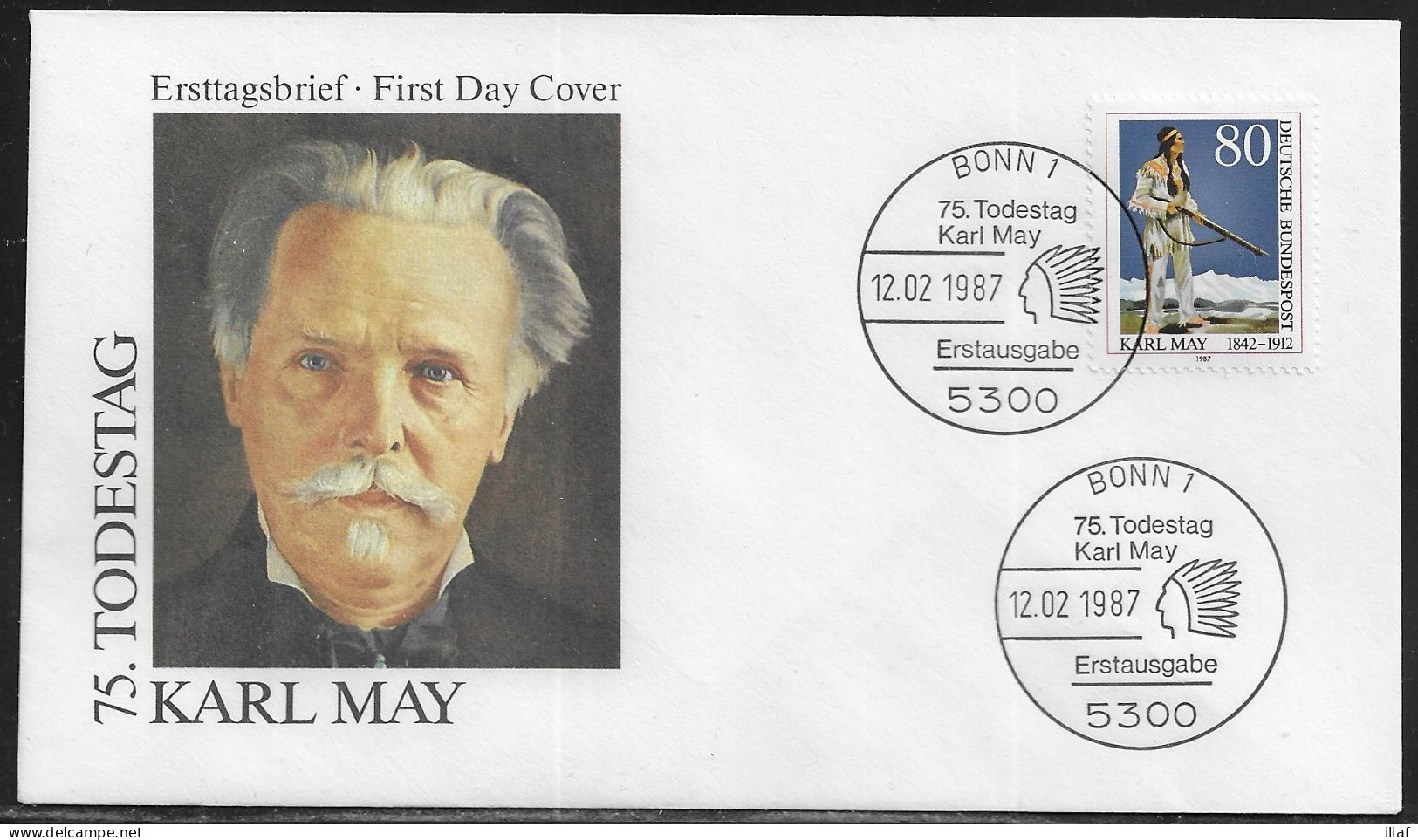 Germany. FDC Mi. 1314.  75th Death Anniversary Of Karl Friedrich May (1842-1912), A German Author.  FDC Cancellation - 1981-1990