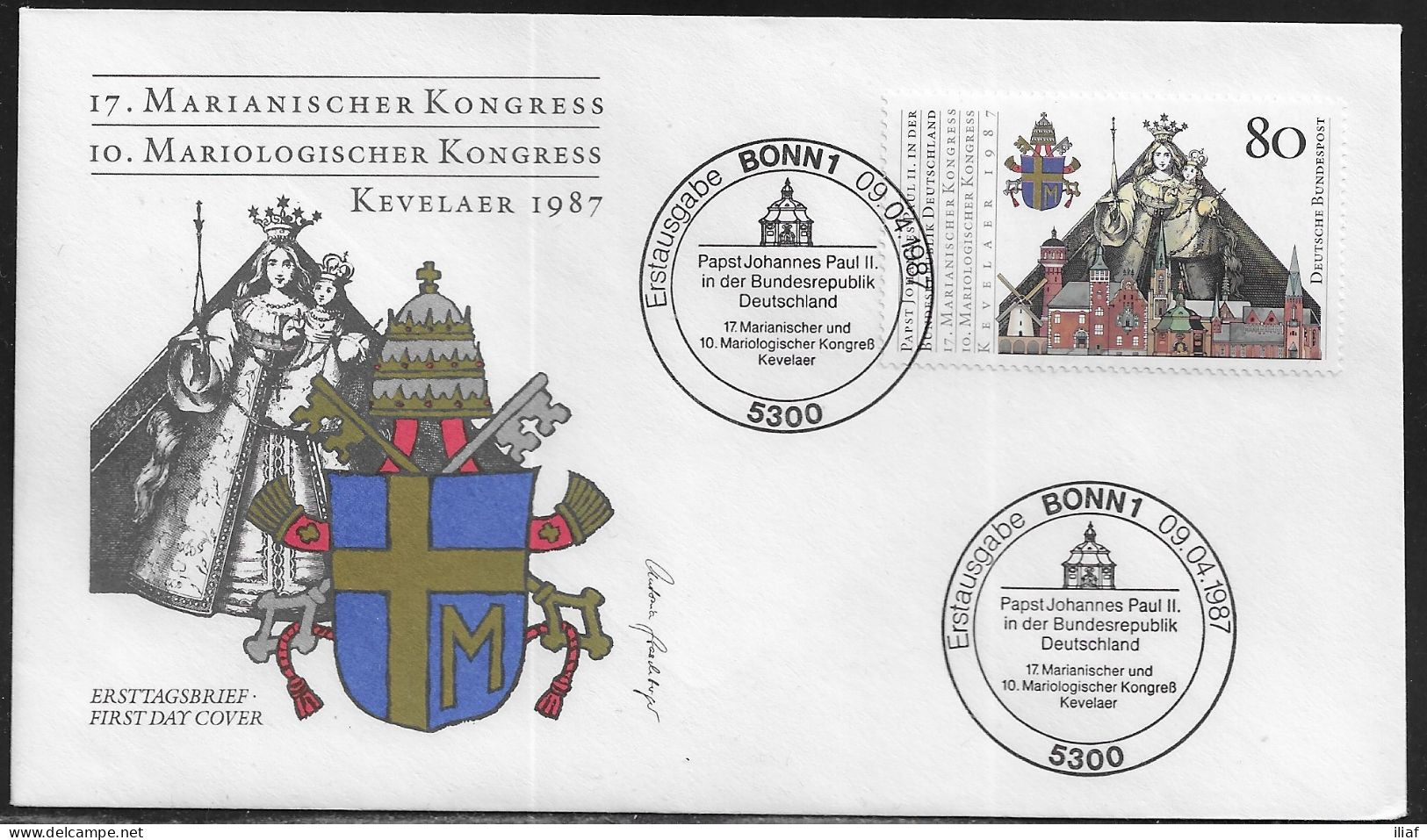 Germany. FDC Mi. 1320.  Pope Johannes Paulus II Visit Kevelaer.  FDC Cancellation On Cachet Special Envelope No. 25484. - 1981-1990