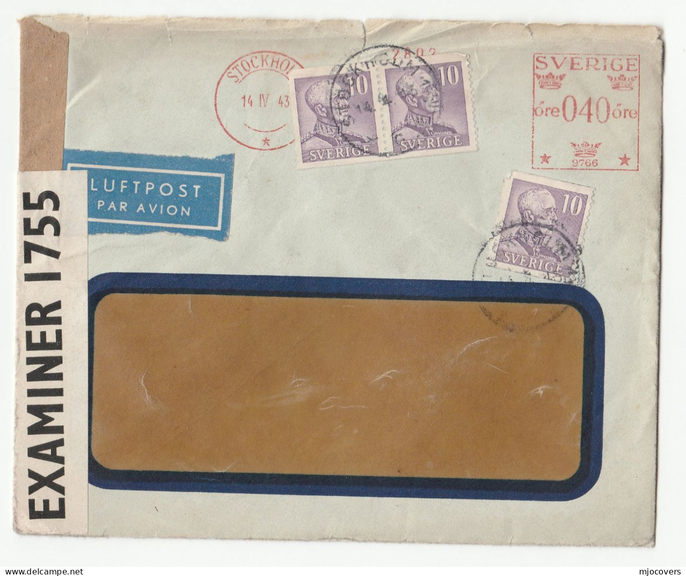 1942-1943 2 X SWEDEN CENSOR Covers Air Mail To GB Stamps Cover - Briefe U. Dokumente