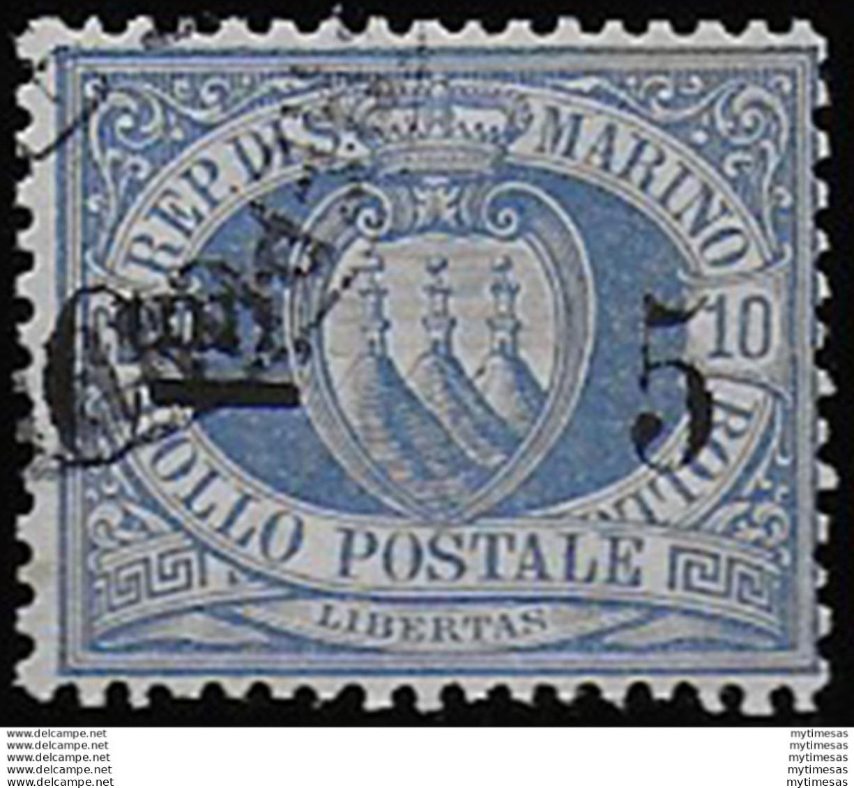 1892 San Marino 5c. Su 10c. Oltremare Cancelled Sassone N. 8A - Otros & Sin Clasificación