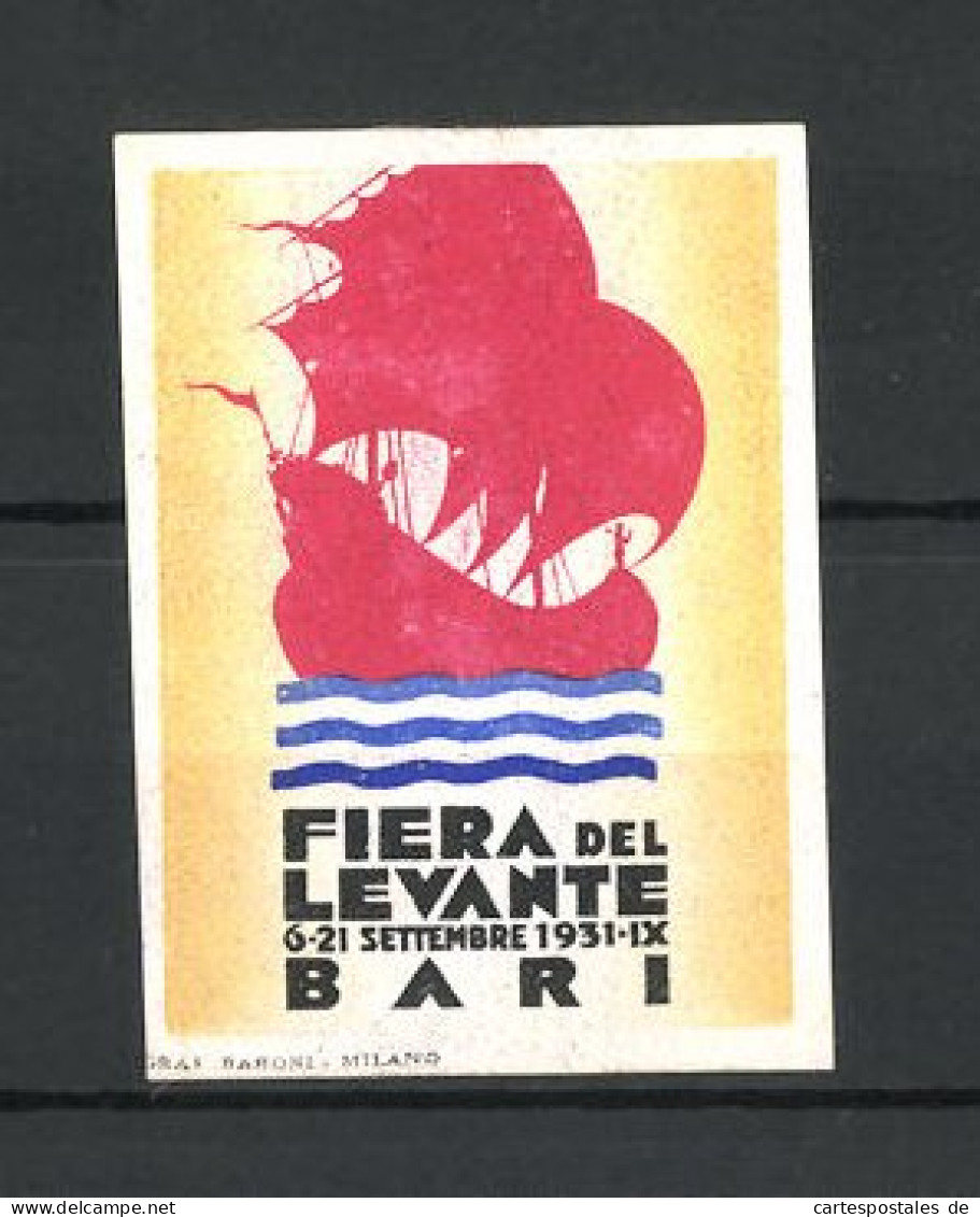 Reklamemarke Bari, Fiera Del Levante 1931, Segelschiff  - Cinderellas