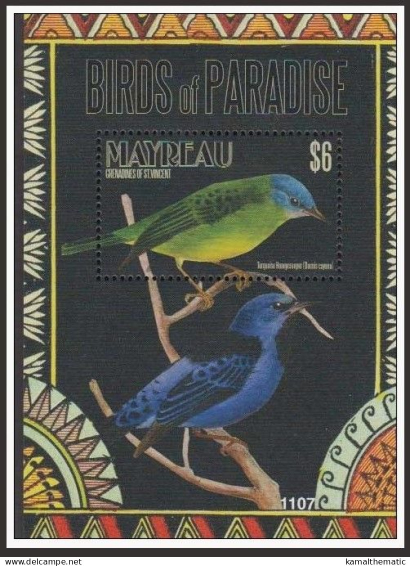 Turquoise Honeycreeper Birds, Grenadines Of St Vincent Mayreau 2011 MNH MS - Songbirds & Tree Dwellers