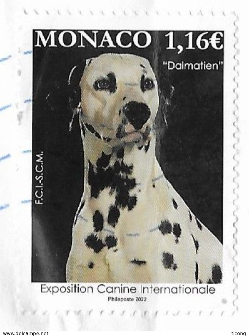 MONACO EXPOSITION CANINE INTERNATIONALE LE DALMATIEN,TIMBRE DE 2022 SEUL SUR LETTRE FLAMME NEOPOST LA FRANCE 2022 - Storia Postale