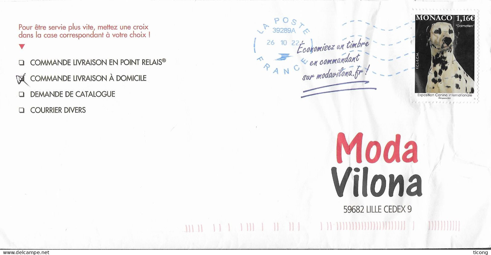 MONACO EXPOSITION CANINE INTERNATIONALE LE DALMATIEN,TIMBRE DE 2022 SEUL SUR LETTRE FLAMME NEOPOST LA FRANCE 2022 - Cartas & Documentos