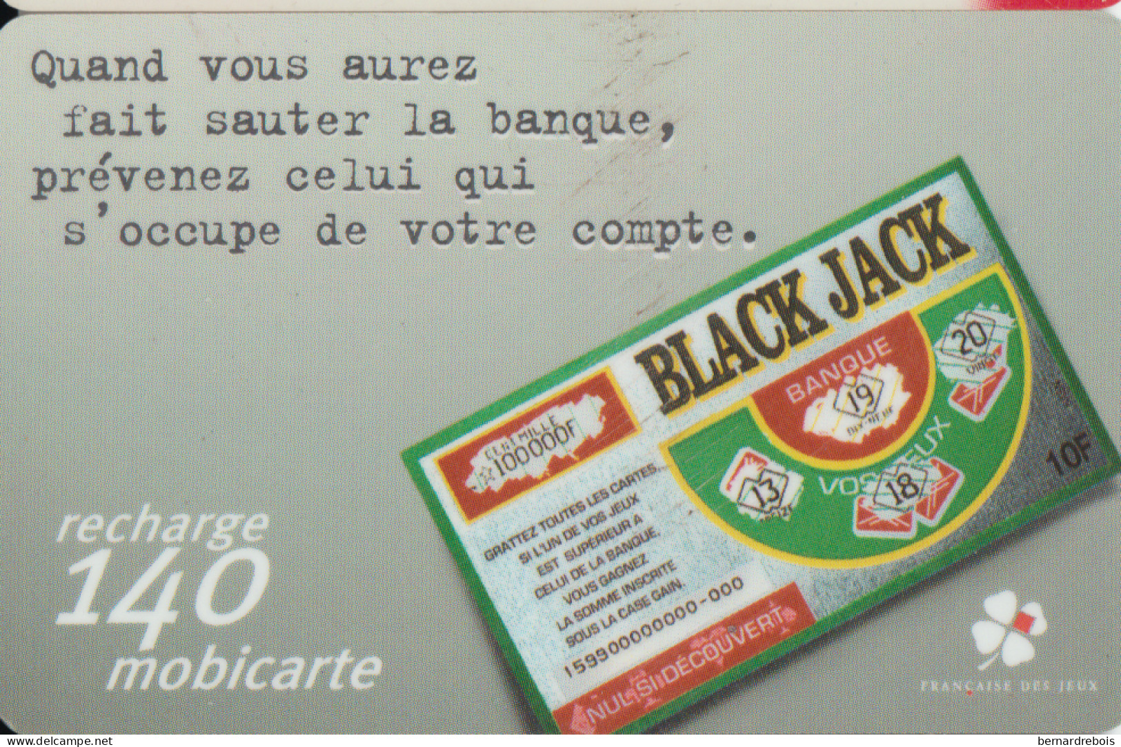 TC23 - MOBI PU19 - MOBICARTE BLACK JACK, Cote 40 €, Pour 3 € - Nachladekarten (Refill)