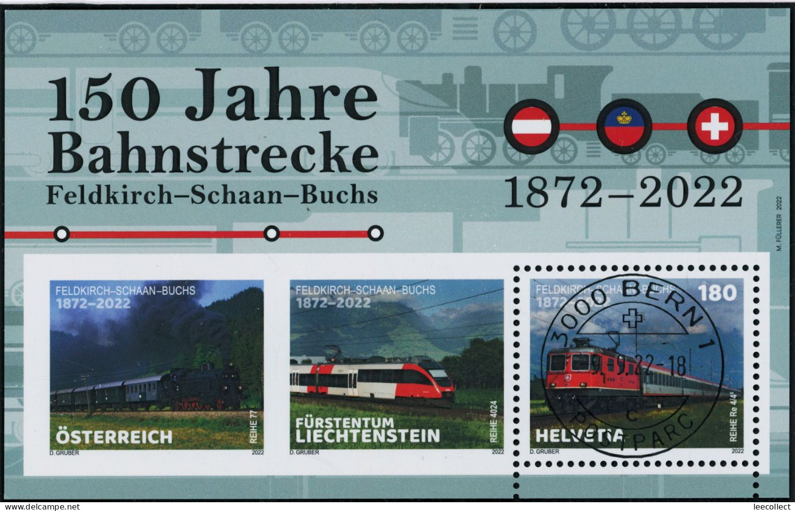 Suisse - 2022 - Bahnstrecke A•FL•CH - Block - Ersttag Voll Stempel ET - Gebruikt